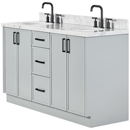 Ariel Kelly 61" Free Standing Double Basin Vanity Set with Cabinet and Marble Vanity Top Grey / Italian Carrara Marble Top / Matte Black Hardware
