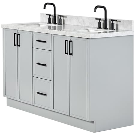 Ariel Kelly 61" Free Standing Double Basin Vanity Set with Cabinet and Marble Vanity Top Grey / Italian Carrara Marble Top / Matte Black Hardware