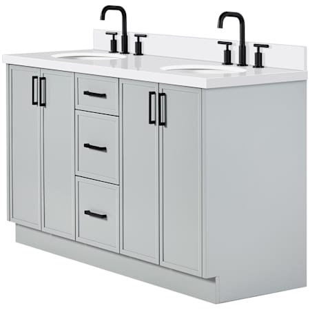 Ariel Kelly 61" Free Standing Double Basin Vanity Set with Cabinet and Quartz Vanity Top Grey / Pure White Quartz Top / Matte Black Hardware