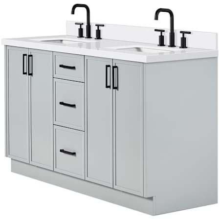 Ariel Kelly 61" Free Standing Double Basin Vanity Set with Cabinet and Quartz Vanity Top Grey / Pure White Quartz Top / Matte Black Hardware