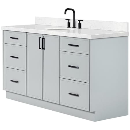 Ariel Kelly 66" Free Standing Single Basin Vanity Set with Cabinet and Quartz Vanity Top Grey / Carrara White Quartz Top / Matte Black Hardware