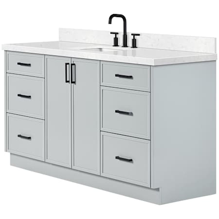 Ariel Kelly 66" Free Standing Single Basin Vanity Set with Cabinet and Quartz Vanity Top Grey / Carrara White Quartz Top / Matte Black Hardware