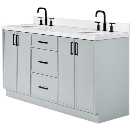 Ariel Kelly 66" Free Standing Double Basin Vanity Set with Cabinet and Quartz Vanity Top Grey / Carrara White Quartz Top / Matte Black Hardware