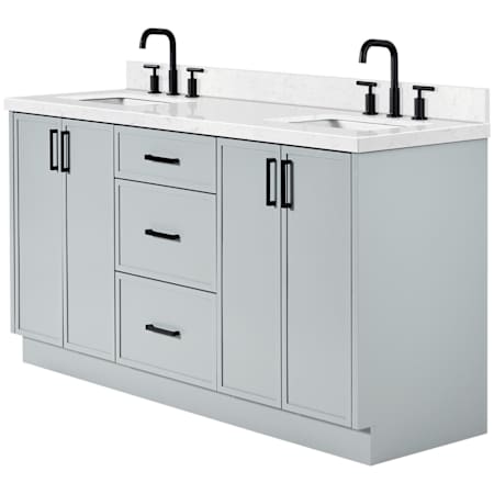 Ariel Kelly 66" Free Standing Double Basin Vanity Set with Cabinet and Quartz Vanity Top Grey / Carrara White Quartz Top / Matte Black Hardware