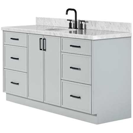 Ariel Kelly 67" Free Standing Single Basin Vanity Set with Cabinet and Marble Vanity Top Grey / Italian Carrara Marble Top / Matte Black Hardware