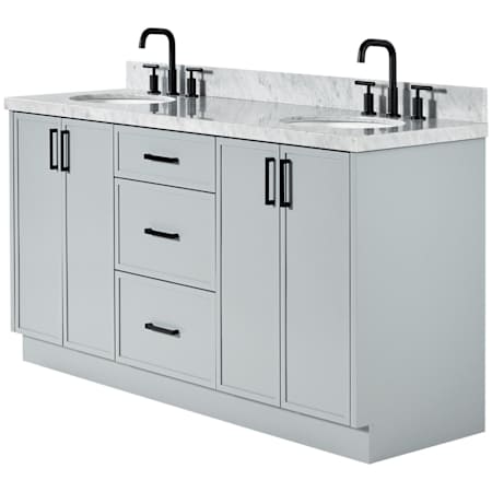 Ariel Kelly 67" Free Standing Double Basin Vanity Set with Cabinet and Marble Vanity Top Grey / Italian Carrara Marble Top / Matte Black Hardware
