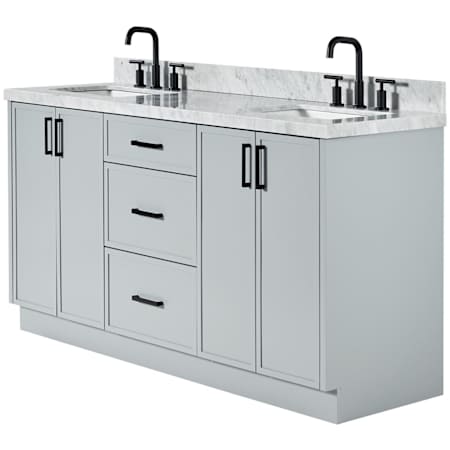 Ariel Kelly 67" Free Standing Double Basin Vanity Set with Cabinet and Marble Vanity Top Grey / Italian Carrara Marble Top / Matte Black Hardware