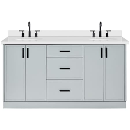 Ariel Kelly 67" Free Standing Double Oval Basin Vanity Set with Cabinet and Quartz Vanity Top Grey / Pure White Quartz Top / Matte Black Hardware
