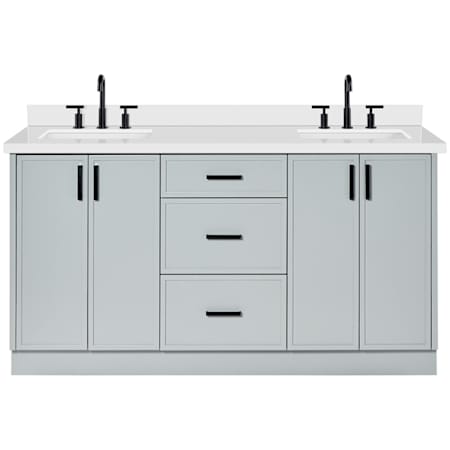 Ariel Kelly 67" Free Standing Double Basin Vanity Set with Cabinet and Quartz Vanity Top Grey / Pure White Quartz Top / Matte Black Hardware