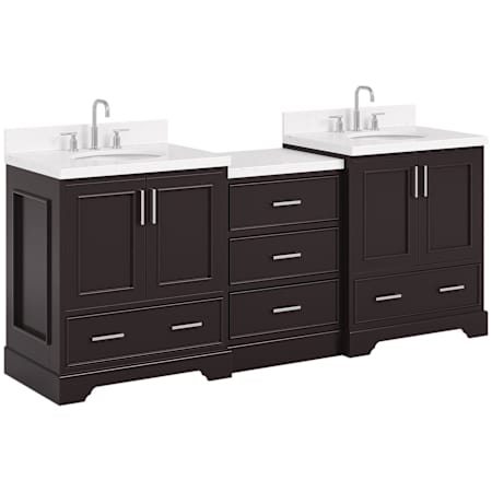 Ariel Stafford 85" Free Standing Double Basin Vanity Set with Cabinet and Quartz Vanity Top Espresso / Carrara White Quartz Top / Brushed Nickel Hardware