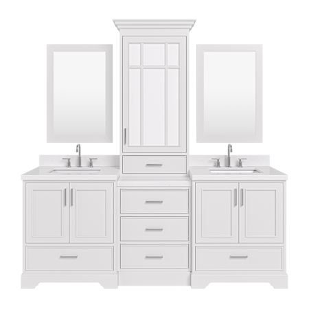 Ariel Stafford 85" Free Standing Double Basin Vanity Set with Cabinet, Quartz Vanity Top, Framed Mirrors, and Medicine Cabinet