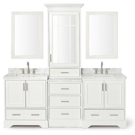 Ariel Stafford 85" Free Standing Double Rectangular Basin Vanity Set with Cabinet, Carrara Marble Vanity Top, Framed Mirrors, and Medicine Cabinet