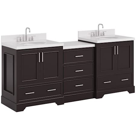 Ariel Stafford 85" Free Standing Double Basin Vanity Set with Cabinet and Quartz Vanity Top Espresso / Pure White Quartz Top / Brushed Nickel Hardware