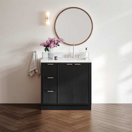 Ariel Milan 36" Free Standing Single Basin Vanity Set with Cabinet and Quartz Vanity Top Black / Carrara White Quartz Top / Brushed Nickel Hardware
