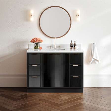 Ariel Milan 48" Free Standing Single Basin Vanity Set with Cabinet and Quartz Vanity Top Black / Carrara White Quartz Top / Brushed Nickel Hardware