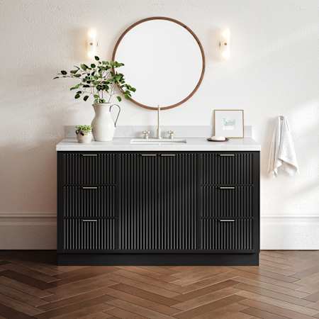 Ariel Milan 60" Free Standing Single Basin Vanity Set with Cabinet and Quartz Vanity Top Black / Carrara White Quartz Top / Brushed Nickel Hardware