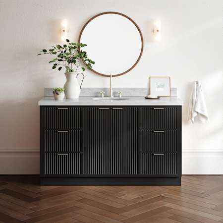 Ariel Milan 61" Free Standing Single Oval Basin Vanity Set with Cabinet and Marble Vanity Top Black / Italian Carrara Marble Top / Brushed Nickel Hardware