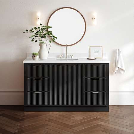 Ariel Milan 61" Free Standing Single Basin Vanity Set with Cabinet and Quartz Vanity Top Black / Pure White Quartz Top / Brushed Nickel Hardware