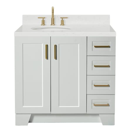 Ariel Taylor 36" Free Standing Single Basin Vanity Set with Cabinet, Quartz Vanity Top, and Left Offset Oval Bathroom Sink Grey