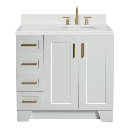 Ariel Taylor 36" Free Standing Single Basin Vanity Set with Cabinet, Quartz Vanity Top, and Right Offset Oval Bathroom Sink Grey