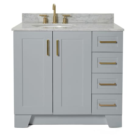 Ariel Taylor 37" Free Standing Single Oval Basin Vanity Set with Left Offset Cabinet and 3/4" Thick Carrara Marble Vanity Top Grey
