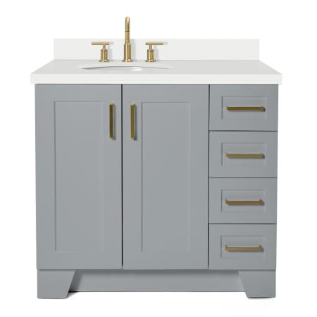 Ariel Taylor 36" Free Standing Single Basin Vanity Set with Hardwood Cabinet, Quartz Vanity Top, and Oval Bathroom Sink Gray