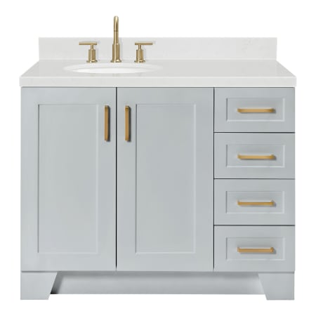 Ariel Taylor 42" Free Standing Single Basin Vanity Set with Cabinet, Quartz Vanity Top, and Left Offset Oval Bathroom Sink Grey