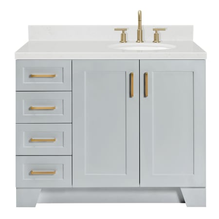 Ariel Taylor 42" Free Standing Single Basin Vanity Set with Cabinet, Quartz Vanity Top, and Right Offset Oval Bathroom Sink Grey