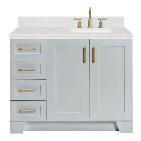 Ariel Taylor 42" Free Standing Single Basin Vanity Set with Cabinet, Quartz Vanity Top, and Right Offset Rectangular Bathroom Sink Grey