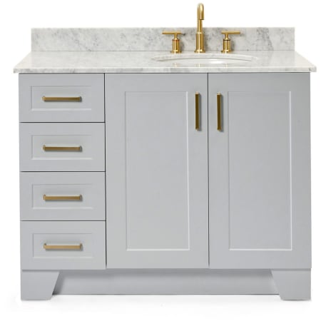 Ariel Taylor 43" Free Standing Single Oval Basin Vanity Set with Right Offset Cabinet and 3/4" Thick Carrara Marble Vanity Top Grey