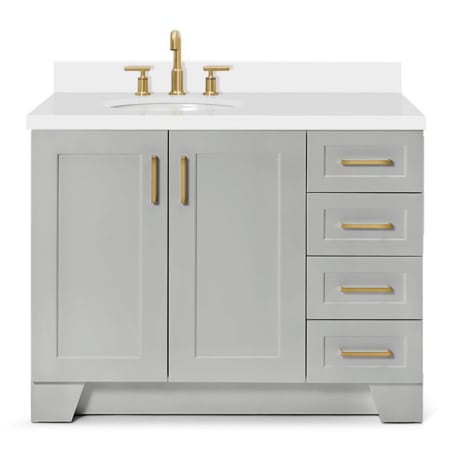 Ariel Taylor 42" Free Standing Single Basin Vanity Set with Wood Cabinet, 4 Right Side Drawers, Oval Sink, and Quartz Vanity Top Grey