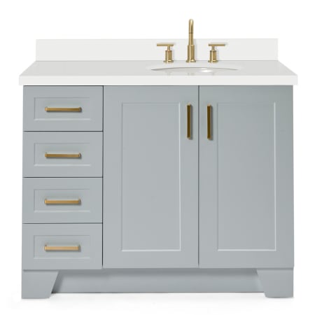 Ariel Taylor 42" Free Standing Single Basin Vanity Set with Wood Cabinet, 4 Left Side Drawers, Oval Sink, and Quartz Vanity Top Grey