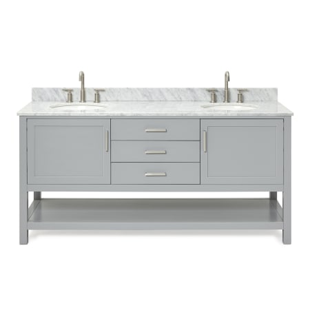 Ariel Bayhill 72" Free Standing Double Basin Vanity Set with Cabinet and Marble Vanity Top Grey / Carrara White Top