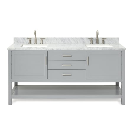Ariel Bayhill 72" Free Standing Double Basin Vanity Set with Cabinet and Marble Vanity Top Grey / Carrara White Top