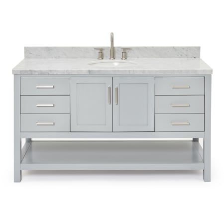 Ariel Magnolia 60" Free Standing Double Basin Vanity Set with Cabinet and Marble Vanity Top Grey / Carrara White Top