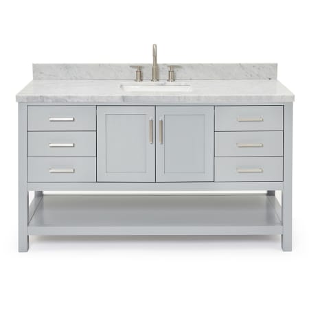 Ariel Magnolia 60" Free Standing Double Basin Vanity Set with Cabinet and Marble Vanity Top Grey / Carrara White Top