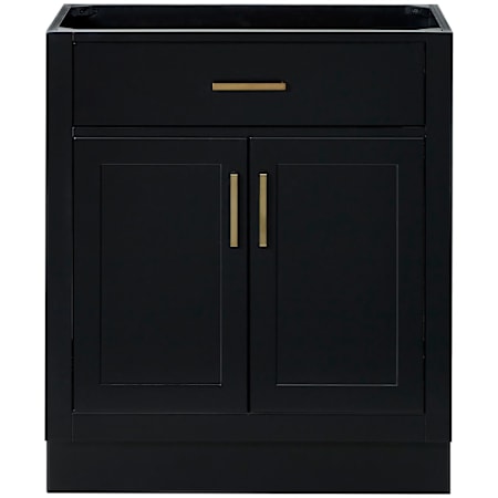 Ariel Hepburn 30" Single Free Standing Vanity Cabinet Only - Less Vanity Top Black / Satin Brass Hardware