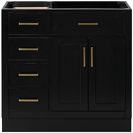 Ariel Hepburn 36" Single Free Standing Vanity Cabinet Only - Less Vanity Top Black / Satin Brass Hardware