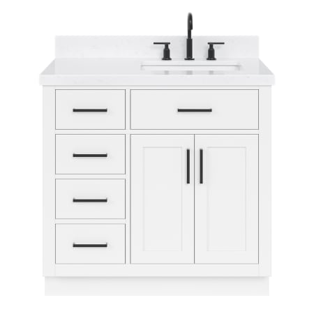 Ariel Hepburn 36" Free Standing Single Basin Vanity Set with Cabinet, Quartz Vanity Top, and Right Offset Rectangular Bathroom Sink White