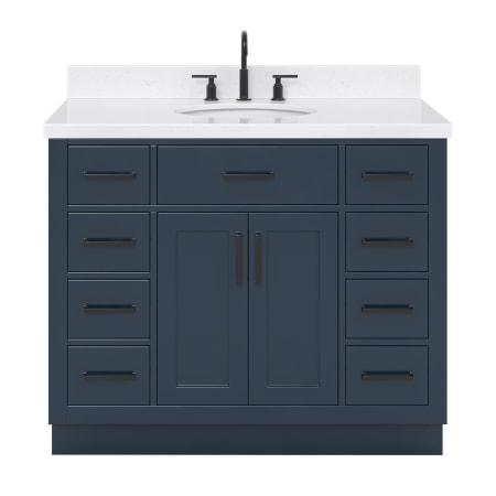 Ariel Hepburn 42" Free Standing Single Basin Vanity Set with Cabinet, Quartz Vanity Top, and Oval Bathroom Sink Midnight Blue