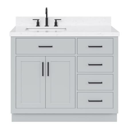 Ariel Hepburn 42" Free Standing Single Basin Vanity Set with Cabinet, Quartz Vanity Top, and Left Offset Rectangular Bathroom Sink Grey