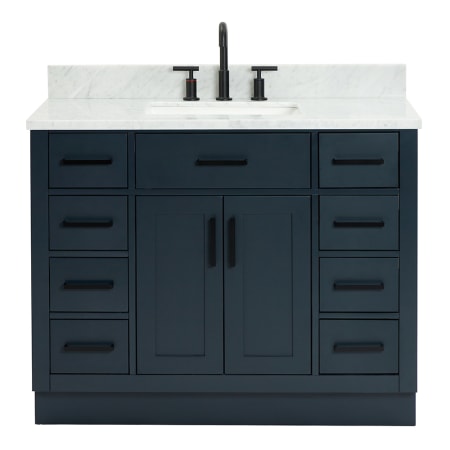 Ariel Hepburn 42" Free Standing Single Basin Vanity Set with Cabinet, Marble Vanity Top, and Rectangular Sink Midnight Blue
