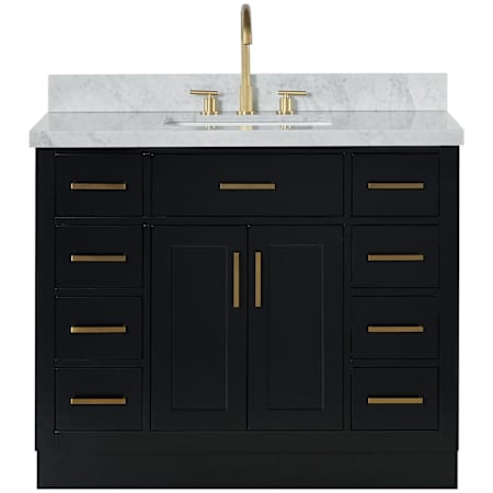 Ariel Hepburn 43" Free Standing Single Basin Vanity Set with Cabinet and Marble Vanity Top Black / Italian Carrara Marble Top / Satin Brass Hardware
