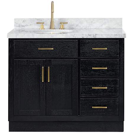 Ariel Hepburn 43" Free Standing Single Basin Vanity Set with Cabinet and Marble Vanity Top Black Oak / Carrara White Marble / Satin Brass Hardware