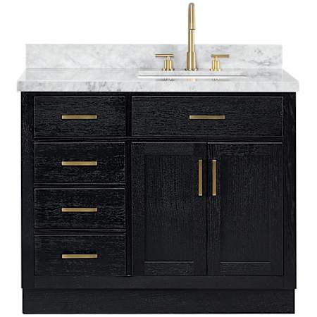 Ariel Hepburn 43" Free Standing Single Basin Vanity Set with Cabinet and Marble Vanity Top Black Oak / Carrara White Marble / Satin Brass Hardware