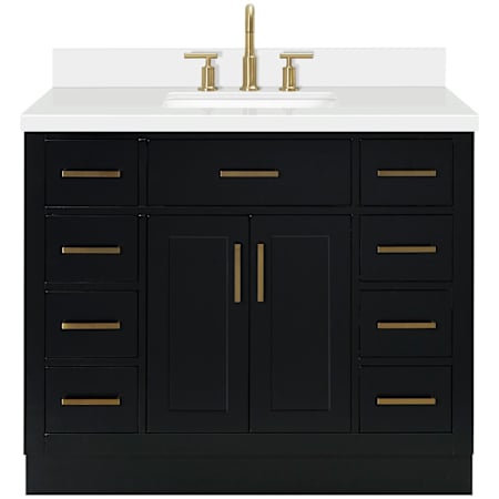 Ariel Hepburn 43" Free Standing Single Basin Vanity Set with Cabinet and Quartz Vanity Top Black / Pure White Quartz / Satin Brass