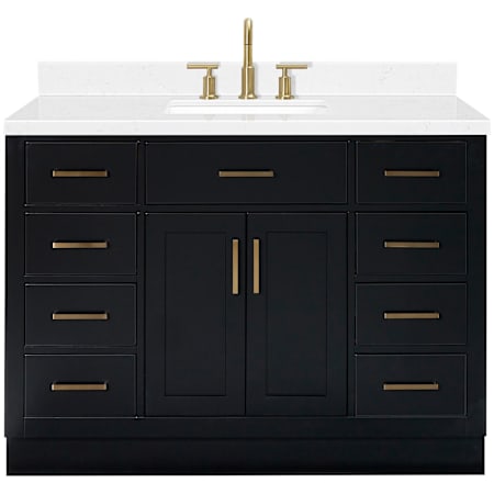 Ariel Hepburn 48" Free Standing Single Basin Vanity Set with Cabinet and Quartz Vanity Top Black / Carrara White Quartz Top / Satin Brass Hardware