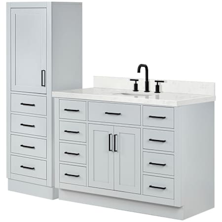 Ariel Hepburn 68" Free Standing Single Basin Vanity Set with Cabinet and Quartz Vanity Top Grey / Carrara White Quartz Top / Matte Black Hardware