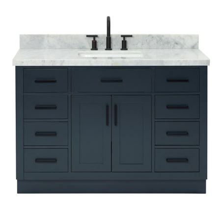 Ariel Hepburn 48" Free Standing Single Basin Vanity Set with Cabinet, Marble Vanity Top, and Rectangular Sink Midnight Blue