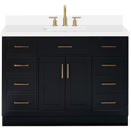 Ariel Hepburn 49" Free Standing Single Basin Vanity Set with Cabinet and Quartz Vanity Top Black / Pure White Quartz Top / Satin Brass Hardware